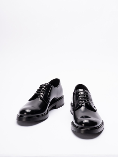 Prada Brushed Leather Lace-ups In Black  