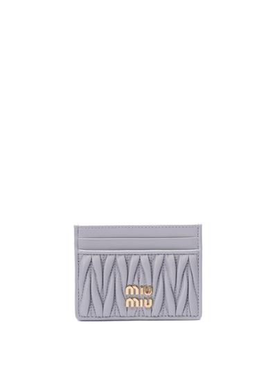 Miu Miu Matelassé Nappa Leather Card Holder In Blue