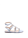 Valentino Rockstud Caged Leather Ankle Strap Sandal In Blue
