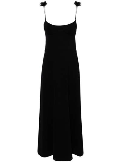 Magda Butrym Jersey Midi Dress W/roses In Black  