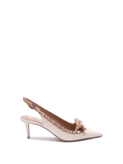 Valentino Garavani `rockstud Bow` Slingback Pumps In Beige