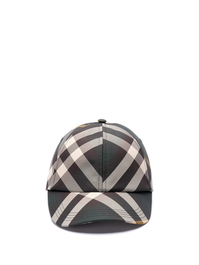 Burberry `washed Check` Baseball Cap In Green