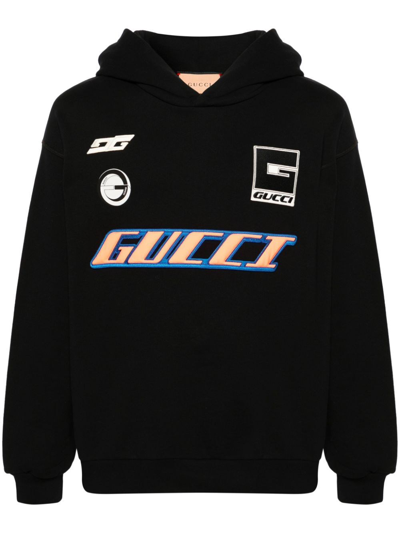 Gucci Logo-embroidered Cotton Hoodie In Black  