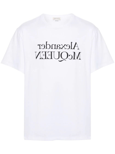 Alexander Mcqueen `reflected Logo` Print T-shirt In White