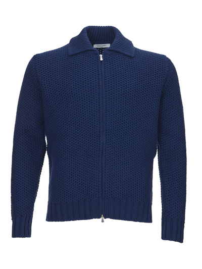 GRAN SASSO GRAN SASSO ELEGANT WOOL BLU ZIP MEN'S SWEATER