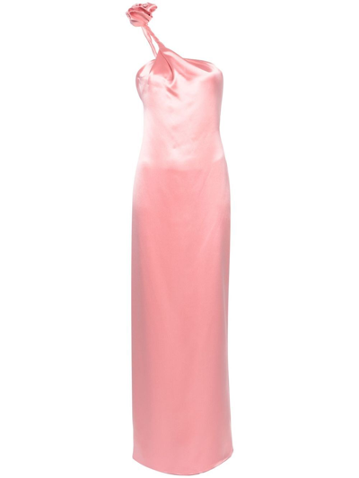 Magda Butrym Floral One-shoulder Silk Midi Dress In Pink