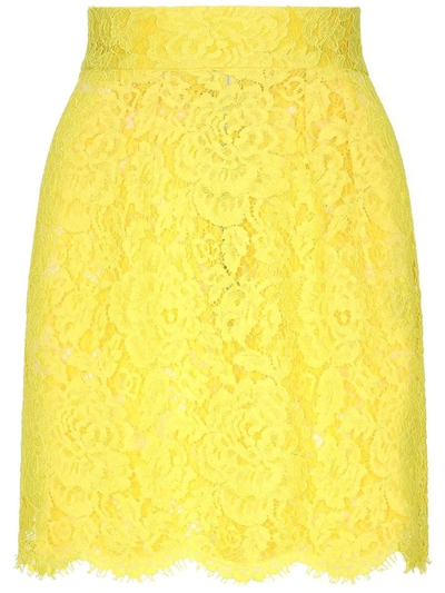 Dolce & Gabbana Floral Lace Mini Skirt In Yellow