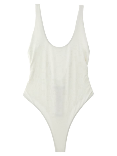 Elisabetta Franchi Rhinestone Logo One-piece Swimsuit In Blanco