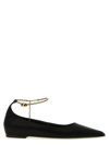 Ferragamo Dada T Chain-embellished Satin Point-toe Flats In Black