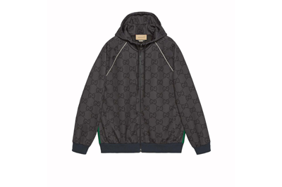 Pre-owned Gucci Jumbo Gg Zip Jacket With Web Grey/dark Grey
