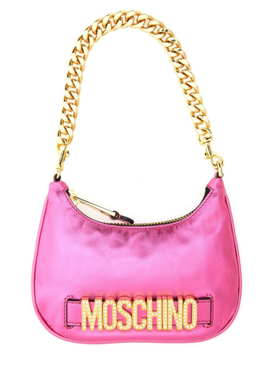 Moschino Logo Plaque Zip In Pink