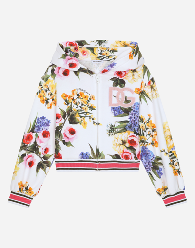 Dolce & Gabbana Flower Printed Cotton Hoodie In Weiss