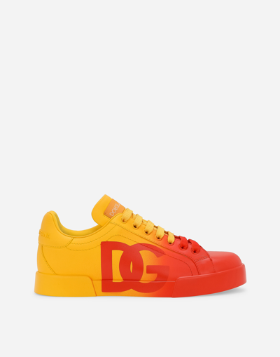 Dolce & Gabbana Calfskin Portofino Sneakers In Orange