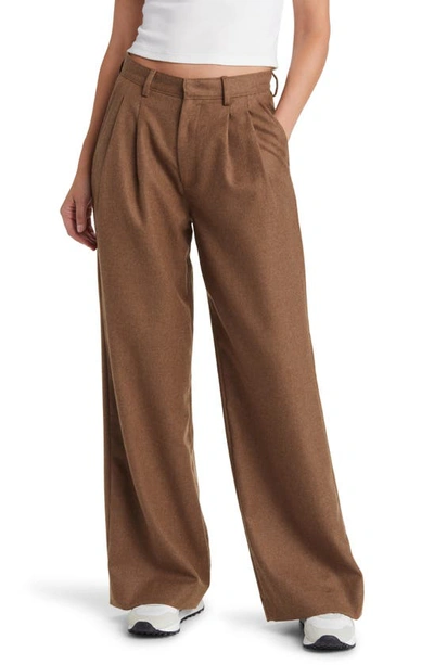 Ag X Emrata Joan Pleated Wide Leg Wool Pants In Umber