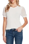 Cece Puff Sleeve Mixed Media Top In Soft Ecru