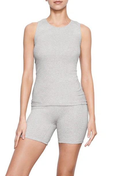 Skims Rib Cotton Long Tank In Silver