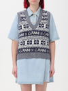 Ganni Wool-blend Logo Sweater Vest In Sky Blue