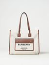 Burberry Women Two-tone Leather And Canvas Medium Freya Shopping In Natural