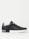 Dolce & Gabbana Portofino Sneakers In Black Leather With Silver Inserts In Black
