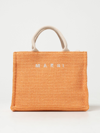 Marni Small Raffia Tote Bag In Tangerine