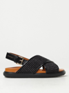 Marni Fussbett Sandal In Raffia Effect Fabric And Leather In Black