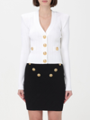 Balmain Buttoned Cropped Knitted Cardigan In White