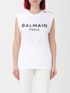 Balmain Logo Cotton Jersey Tank Top In White