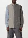Jw Anderson Anchor Patchwork Classic-fit Cotton Shirt In Grey