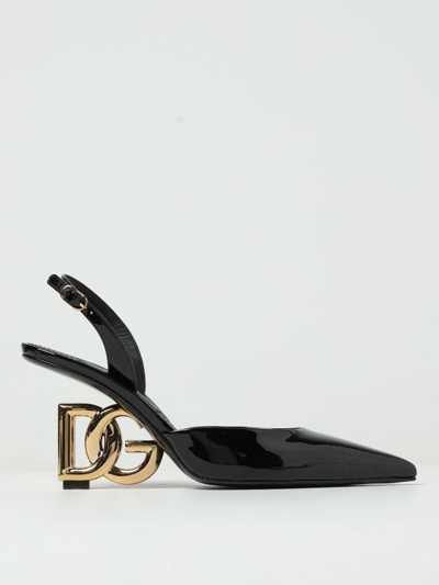 Dolce & Gabbana Dg-heel Leather Slingback Pumps In Black