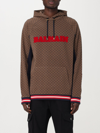 Balmain Retro Monogram Logo Cotton Hoodie In Brown
