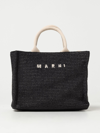 Marni Black Raffia-effect Small Tote In Black