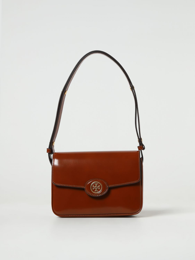 Tory Burch Robinson Spazzolato Shoulder Bag In Dark Sienna