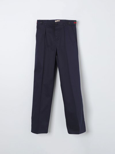 Gucci Kids' Cotton Pants With Web Detail In Blue