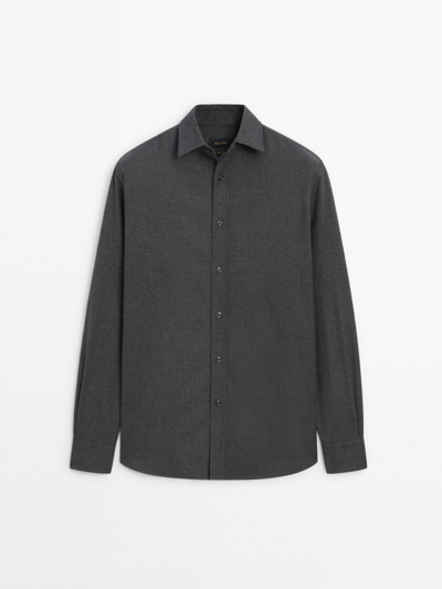 Massimo Dutti Regular-fit Melange Two-ply Cotton Shirt In Anthracite Grey