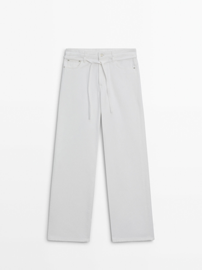 Massimo Dutti Relaxed-fit High-waist Jeans In Cream