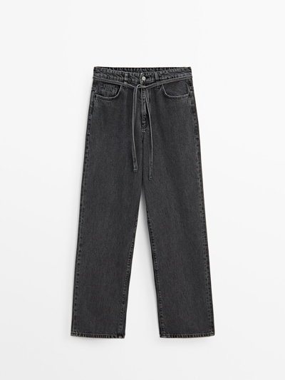 Massimo Dutti Wide-leg High-waist Jeans In Grey