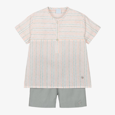 Artesania Granlei Kids' Boys Green Stripe Cotton Shorts Set