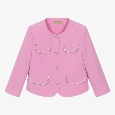 Elie Saab Teen Girls Pink Studded Diamanté Jacket