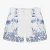 ELIE SAAB GIRLS WHITE FLORAL EMBROIDERED COTTON SHORTS