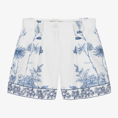Elie Saab Babies' Girls White Floral Embroidered Cotton Shorts