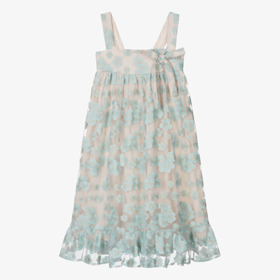 Petite Amalie Teen Girls Turquoise Blue Embroidered Tulle Dress