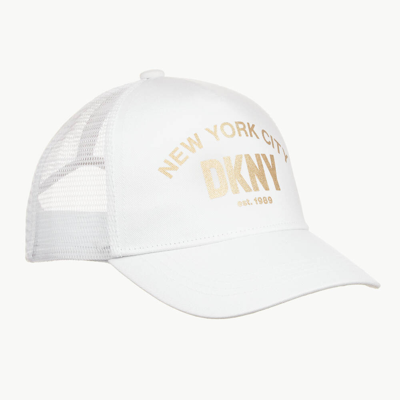 Dkny Kids' Foil Logo-print Cotton Cap In White