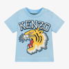 KENZO KENZO KIDS BLUE VARSITY TIGER ORGANIC COTTON T-SHIRT