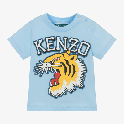 Kenzo Babies'  Kids Blue Varsity Tiger Organic Cotton T-shirt