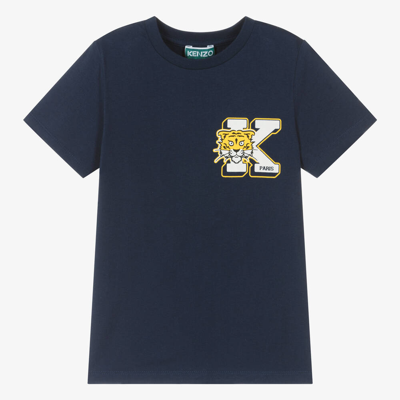 Kenzo Babies'  Kids Boys Blue Organic Cotton Tiger T-shirt