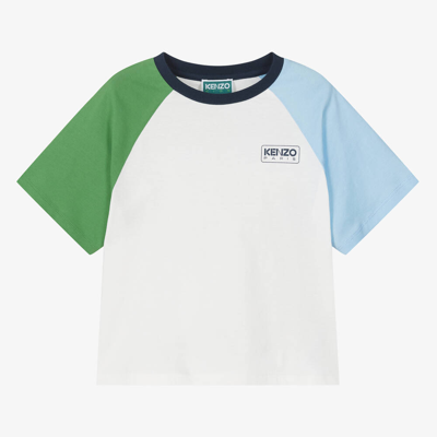 Kenzo Babies'  Kids Boys White Organic Cotton Colourblock T-shirt