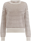 Brunello Cucinelli Streiped Cotton Round Neck Pull In Beige