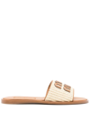 Miu Miu Logo Canvas Slide Sandal In Brown