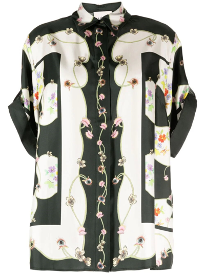 Alemais Venus Floral-print Silk Shirt In White/black
