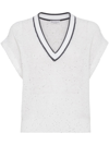 Brunello Cucinelli V-neck Short Sleeved Jumper In White